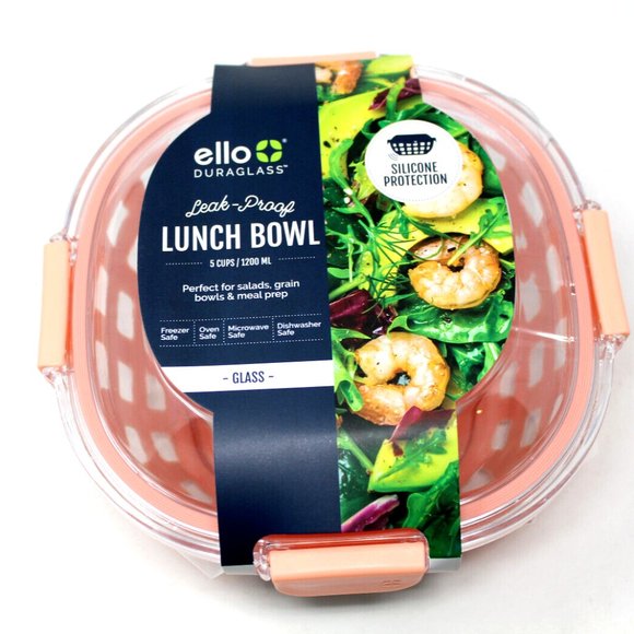 2PK OF Ello GLASS 5 Cup Lunch Bowl Food Storage Container, Peach - Picture 6 of 8
